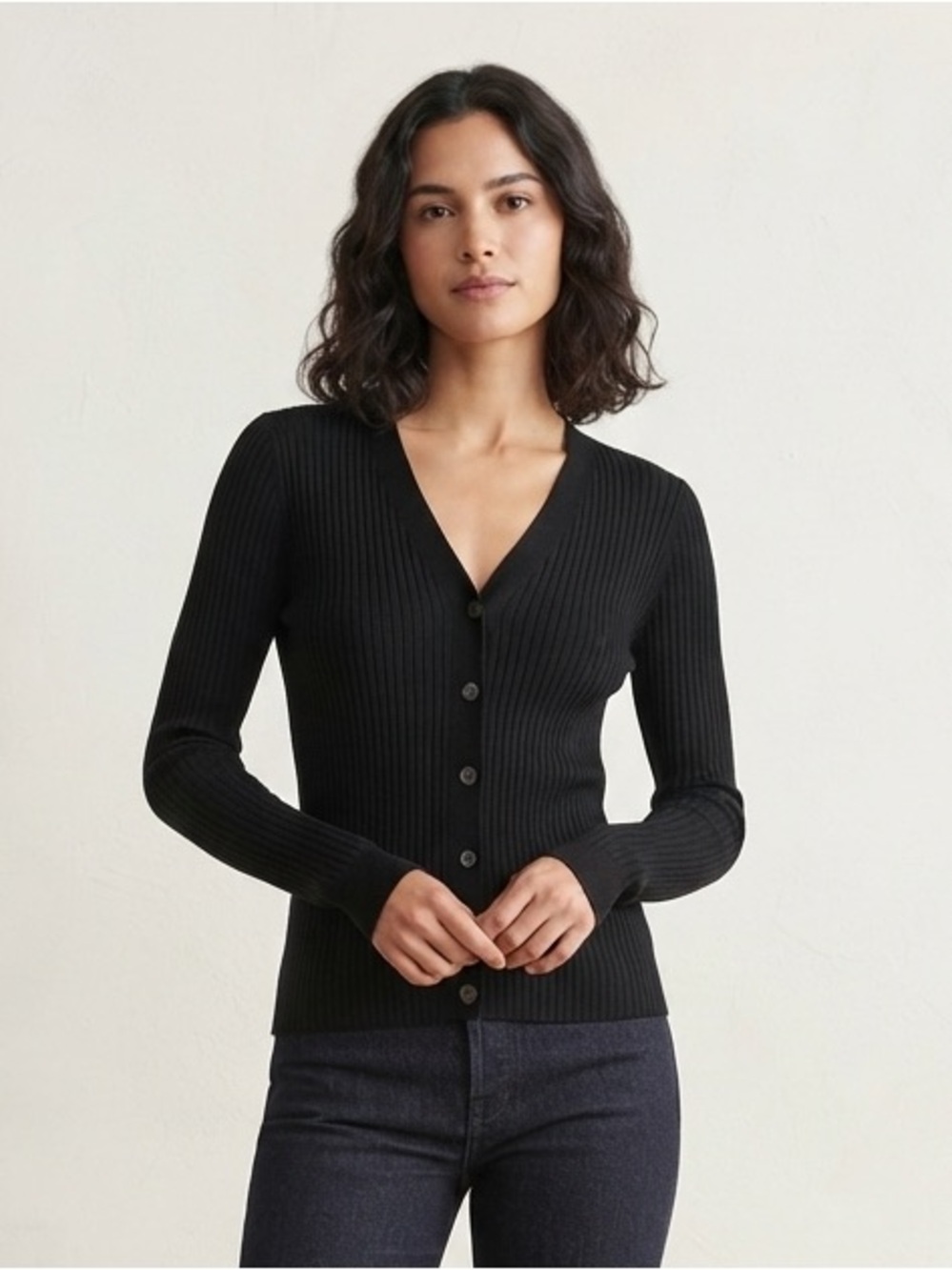 Vince Sz M Black Ribbed Light Weight Knit Cardigan Sweater
